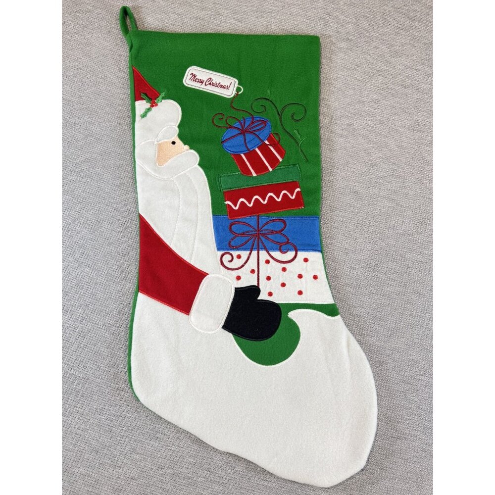 Jumbo Hobby Lobby Santa Merry Christmas Stocking 29" Let It Snow Green Felt